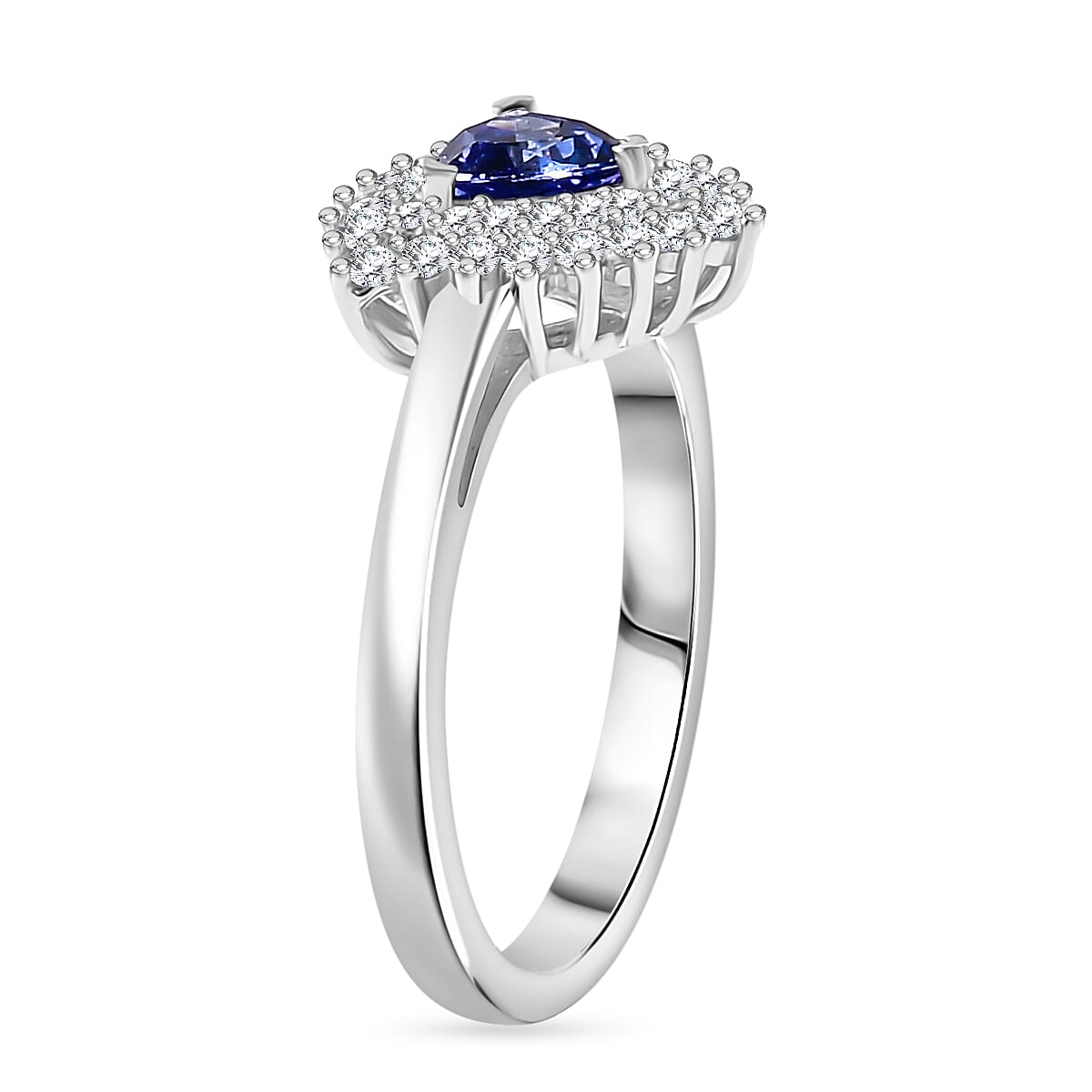 Tanzanite & White Zircon Ring in Rhodium Overlay Sterling Silver