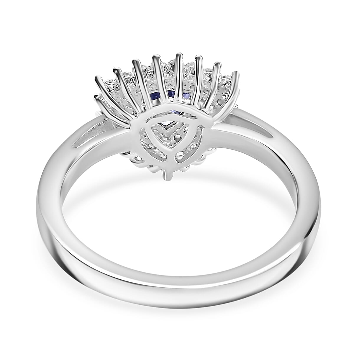 Tanzanite & White Zircon Ring in Rhodium Overlay Sterling Silver