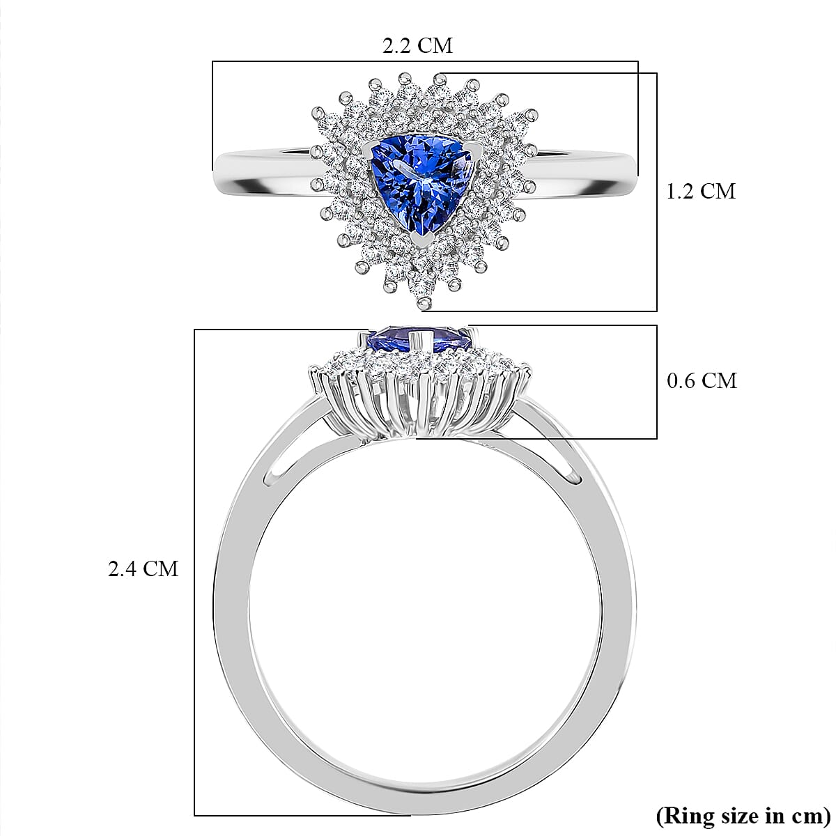 Tanzanite & White Zircon Ring in Rhodium Overlay Sterling Silver