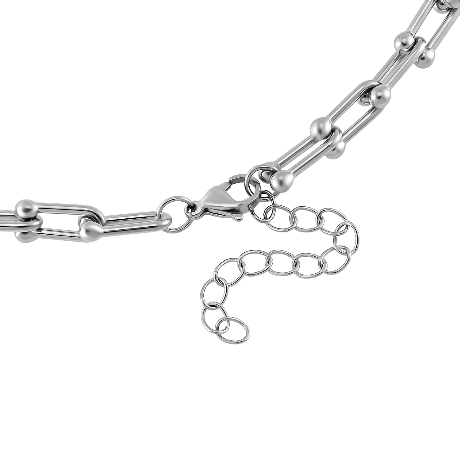 White Crystal Necklace (Size - 18 - 2 Ext) with Lobster Clasp in White Tone White Crystal Necklace (Size - 18 - 2 Ext) with Lobster Clasp in White Tone