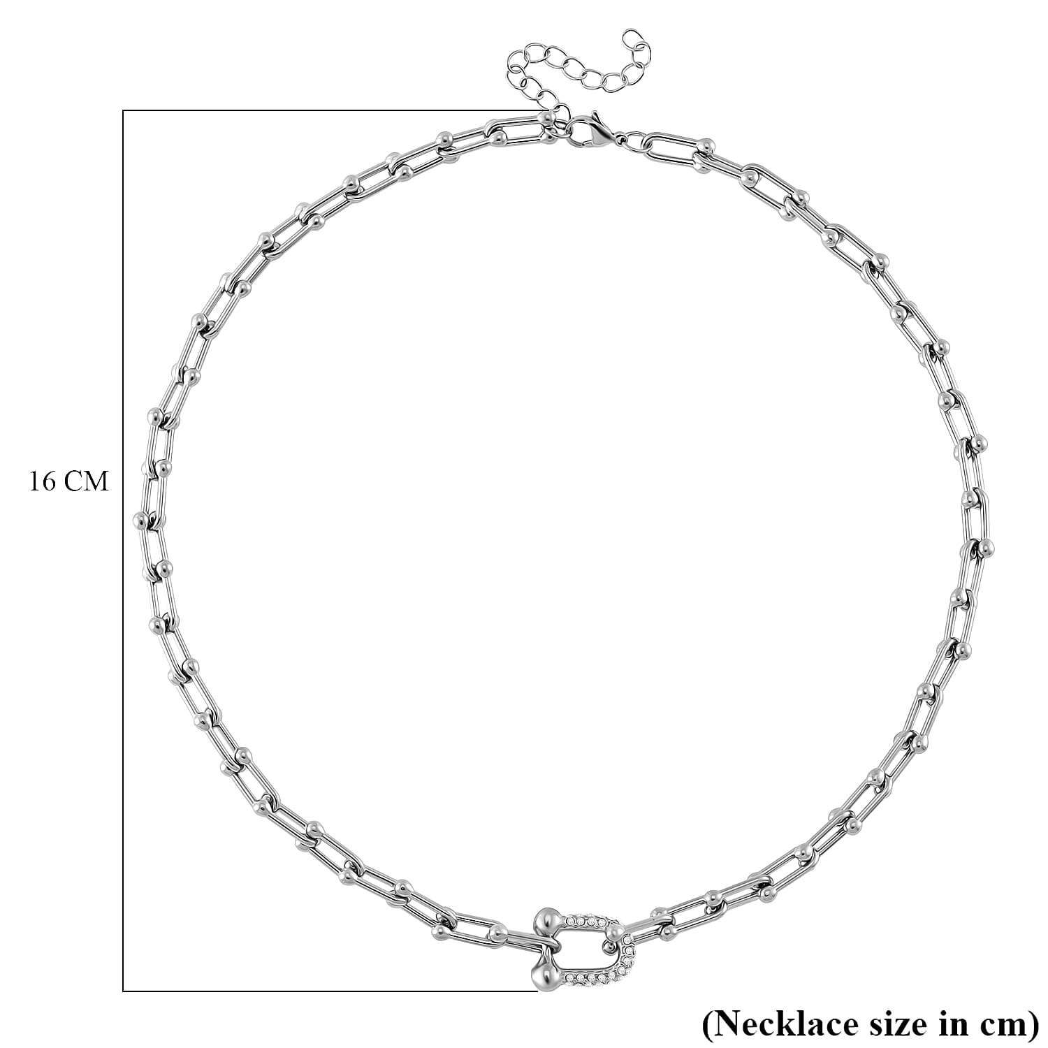 White Crystal Necklace (Size - 18 - 2 Ext) with Lobster Clasp in White Tone White Crystal Necklace (Size - 18 - 2 Ext) with Lobster Clasp in White Tone