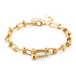 Designer Inspired White Crystal Industrial Link Bracelet (Size - 7.5 - 2 Ext) with Lobster Clasp in White Tone