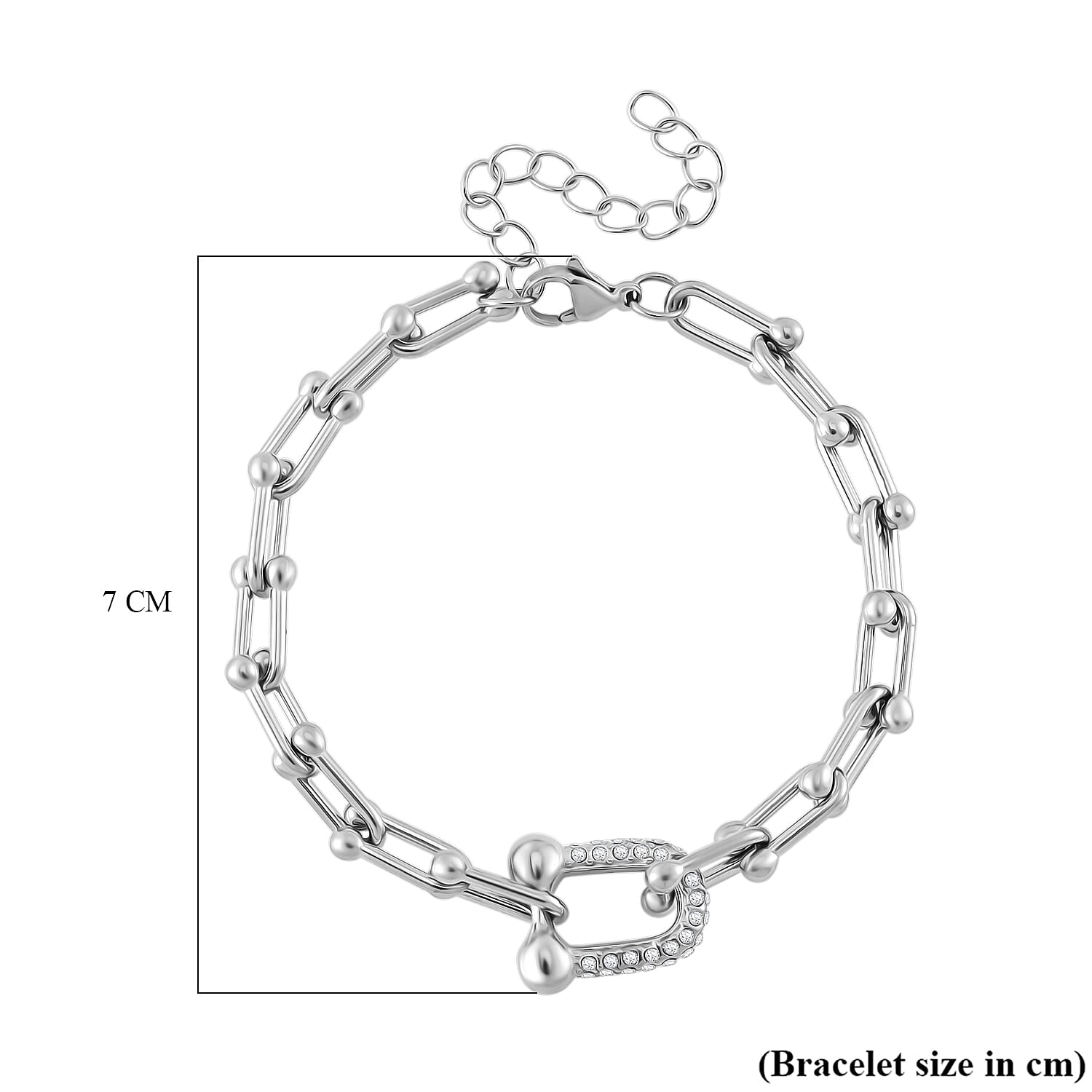 Designer Inspired White Crystal Industrial Link Bracelet (Size - 7.5 - 2 Ext) with Lobster Clasp in White Tone Designer Inspired White Crystal Industrial Link Bracelet (Size - 7.5 - 2 Ext) with Lobster Clasp in White Tone