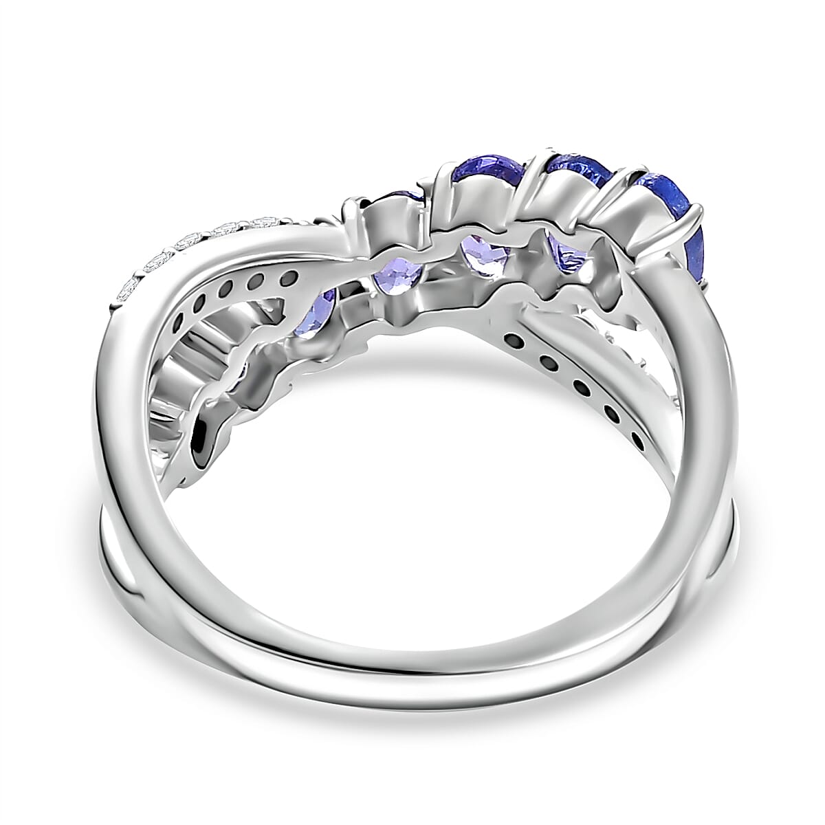 Tanzanite & White Zircon Ring in Rhodium Overlay Sterling Silver  1.83 Ct.