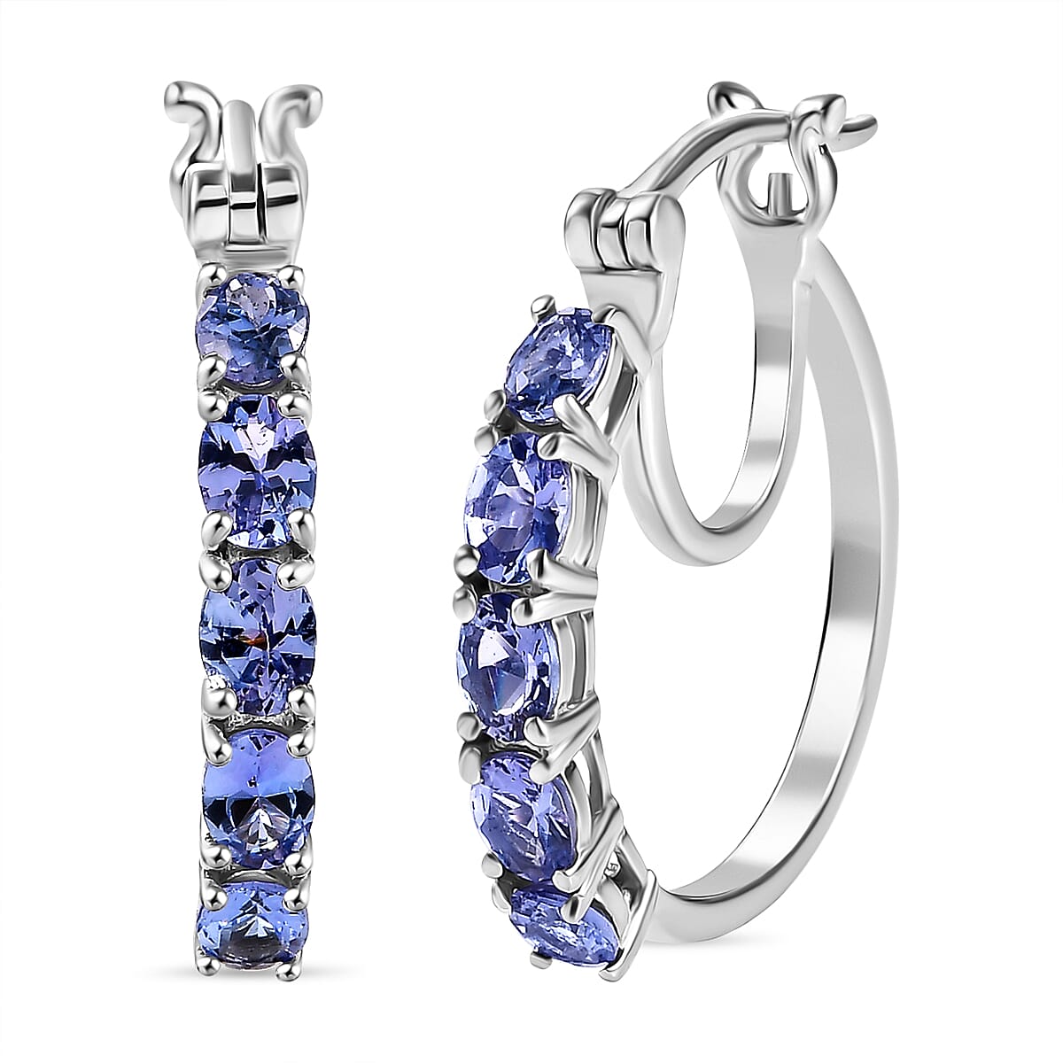 Tanzanite Full Hoop Earring With Clasp in Rhodium Overlay Sterling Silver 1.80 Ct.