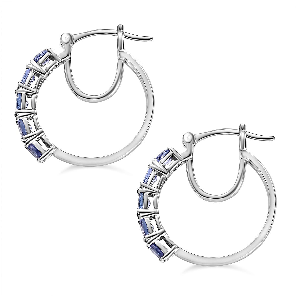Tanzanite Full Hoop Earring With Clasp in Rhodium Overlay Sterling Silver 1.80 Ct.