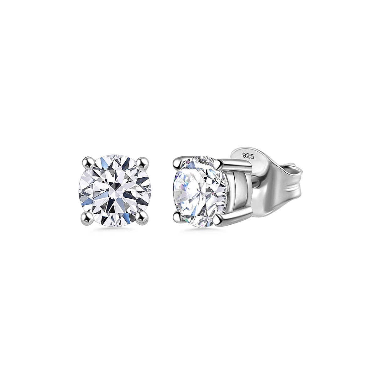 D'Joy Lab Grown Diamond (I2-GH) Earrings with Push Back in Platinum Overlay Sterling Silver 0.21 Ct.
