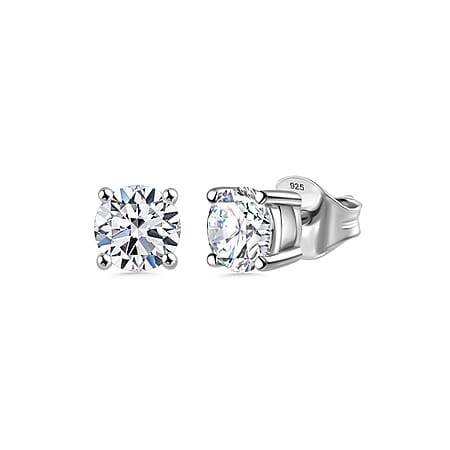 D'joy Lab Grown Diamond Earrings with Push Back in Platinum Overlay Sterling Silver