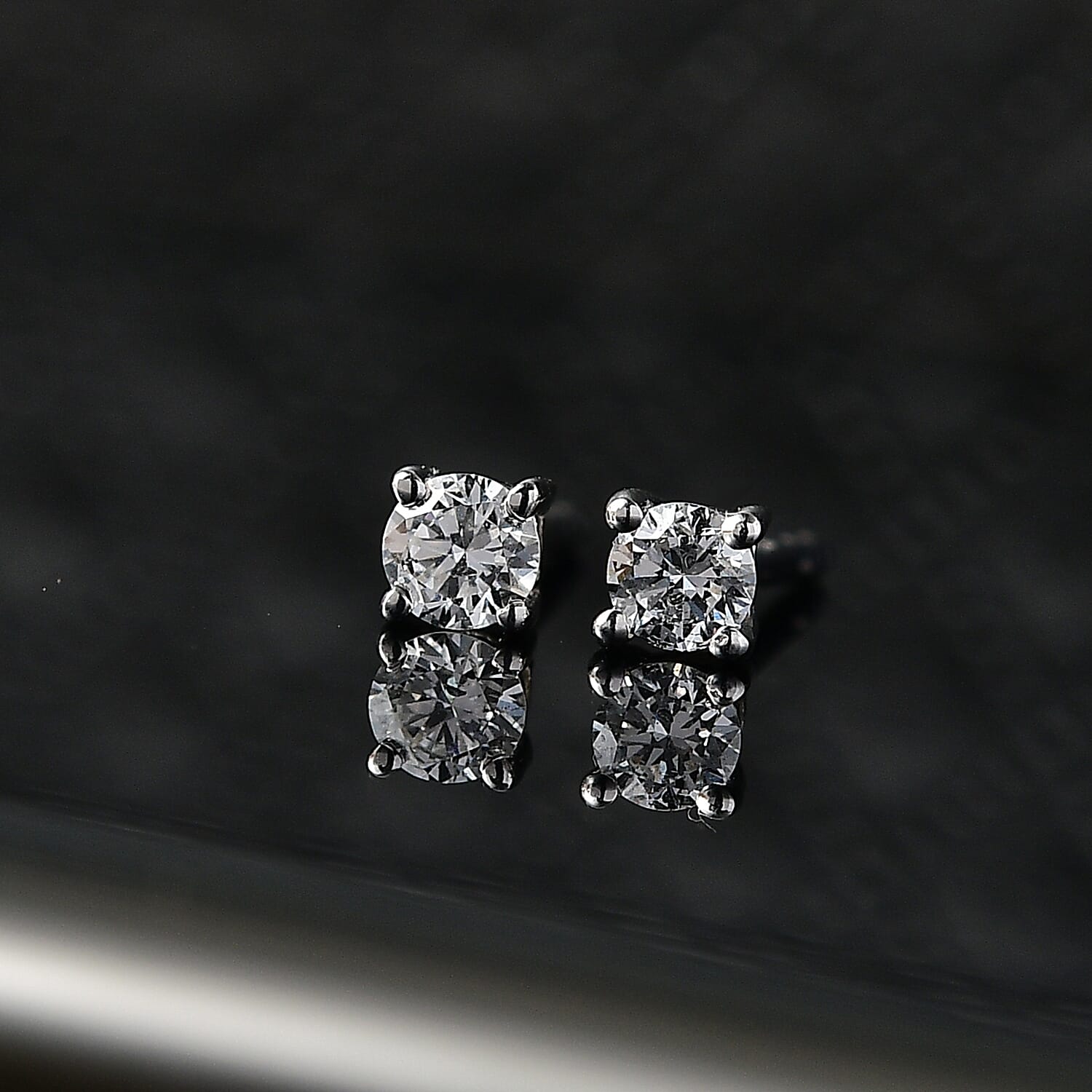 D'Joy Lab Grown Diamond (I2-GH) Earrings with Push Back in Platinum Overlay Sterling Silver 0.21 Ct.