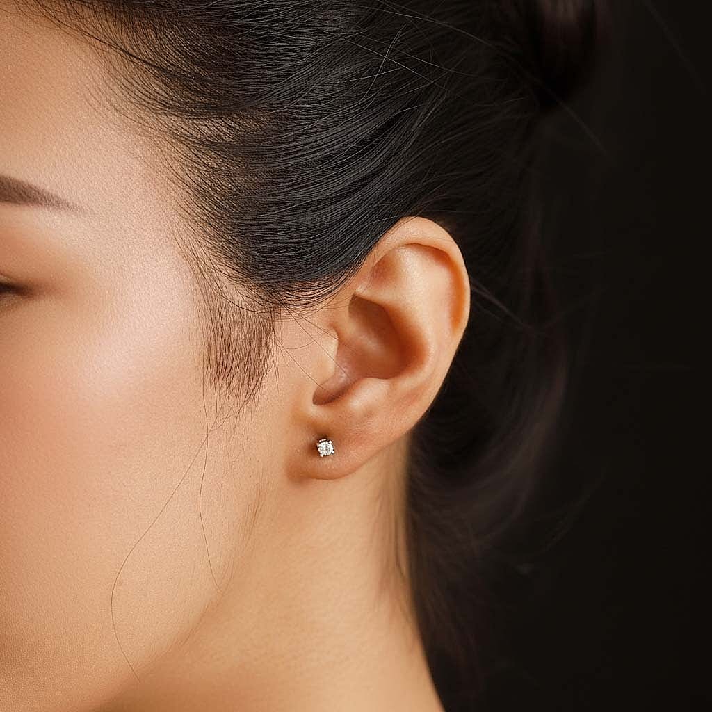 D'Joy Lab Grown Diamond (I2-GH) Earrings with Push Back in Platinum Overlay Sterling Silver 0.21 Ct.