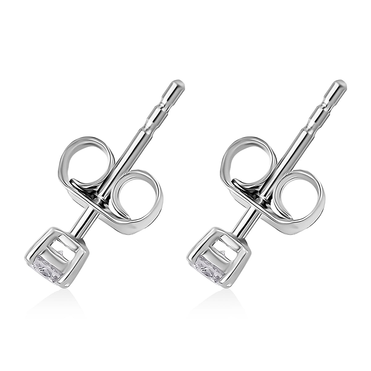 D'Joy Lab Grown Diamond (I2-GH) Earrings with Push Back in Platinum Overlay Sterling Silver 0.21 Ct.