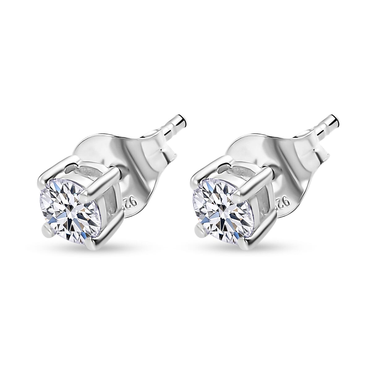 D'Joy Lab Grown Diamond (I2-GH) Earrings with Push Back in Platinum Overlay Sterling Silver 0.21 Ct.