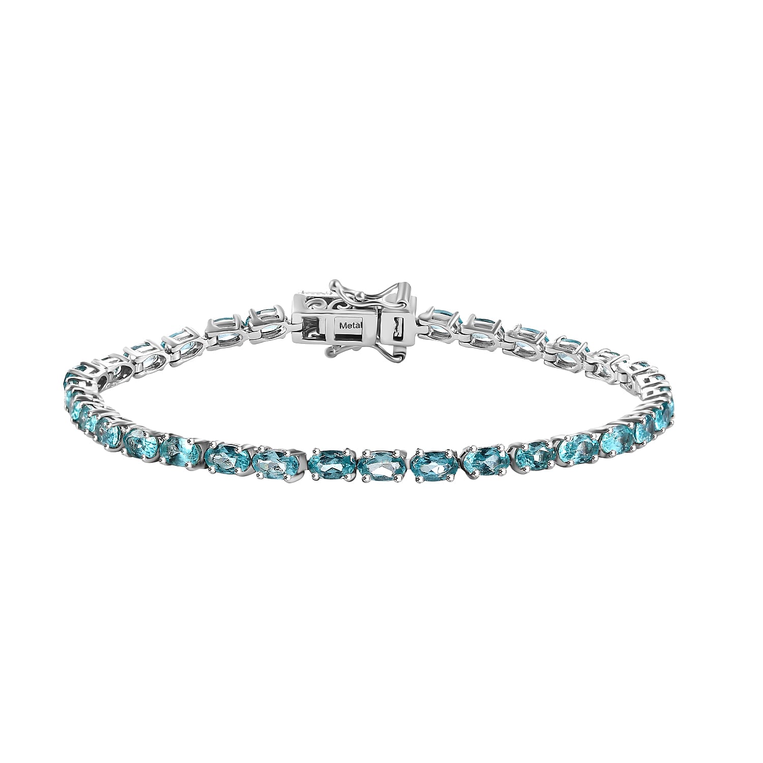 Lagoon Apatite Bracelet with Lock Box (Size - 7) in Rhodium Overlay Sterling Silver 8.18 Ct.