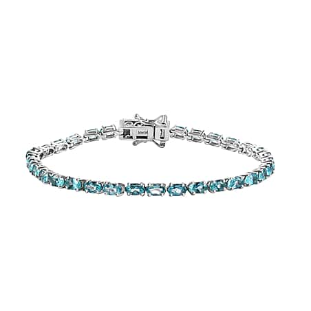 Lagoon Apatite Bracelet with Lock Box (Size - 7) in Rhodium Overlay Sterling Silver 8.18 Ct.