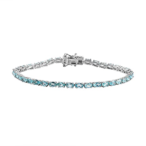 Lagoon Apatite Bracelet with Lock Box (Size - 8) in Rhodium Overlay Sterling Silver 9.84 Ct.