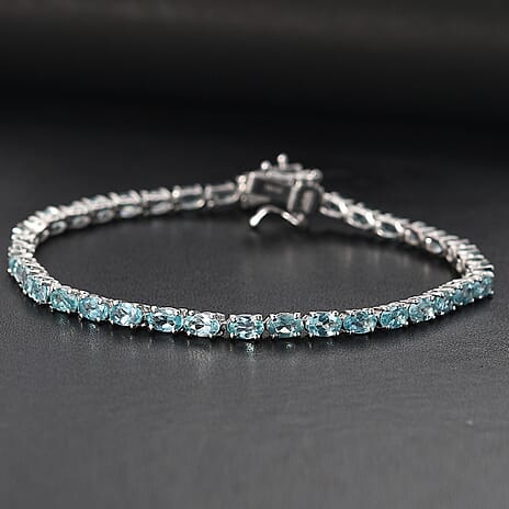 Lagoon Apatite Bracelet with Lock Box (Size - 8) in Rhodium Overlay Sterling Silver 9.84 Ct.