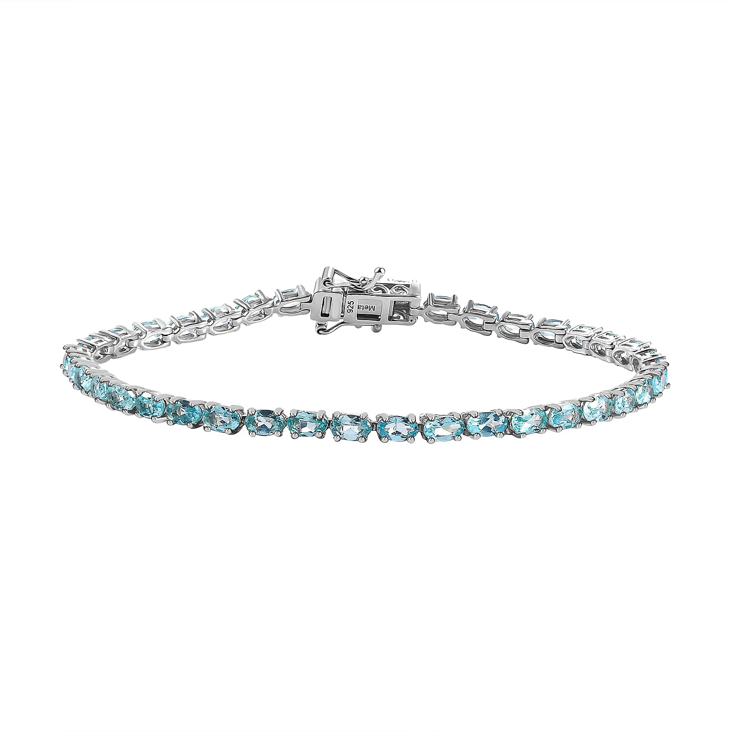 Lagoon Apatite Bracelet with Lock Box (Size - 8) in Rhodium Overlay Sterling Silver 9.84 Ct.