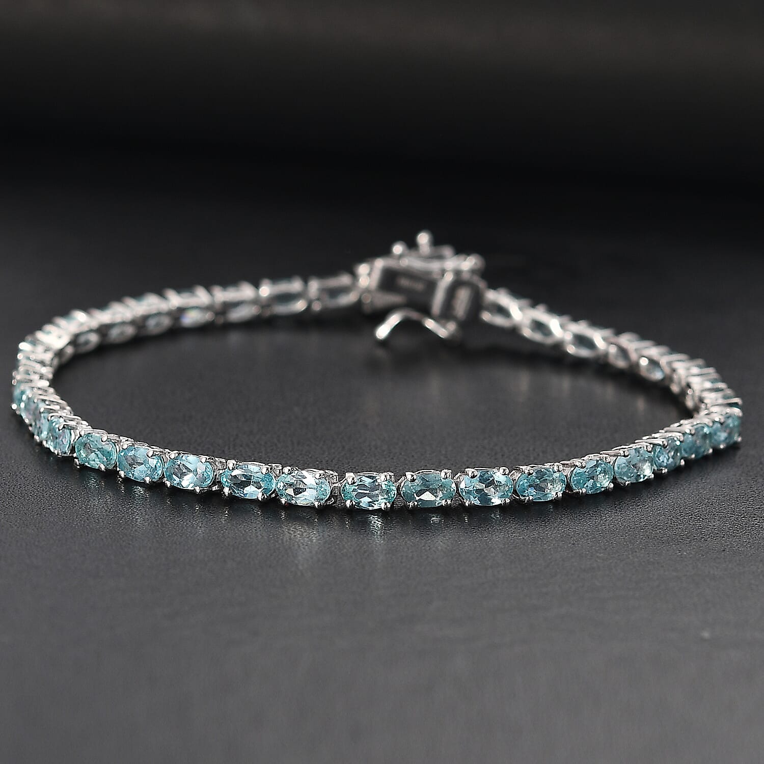 Lagoon Apatite Bracelet with Lock Box (Size - 8) in Rhodium Overlay Sterling Silver 9.84 Ct.