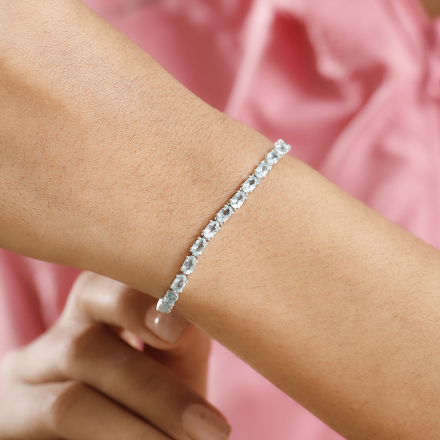 Lagoon Apatite Bracelet with Lock Box (Size - 8) in Rhodium Overlay Sterling Silver 9.84 Ct.