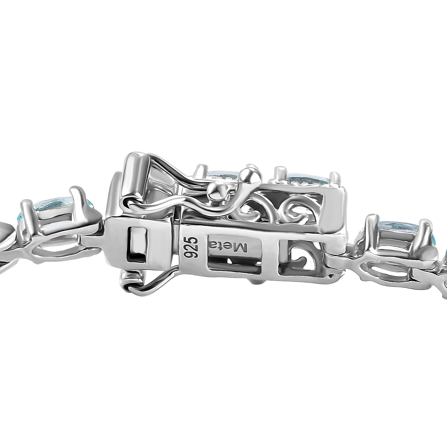 Lagoon Apatite Bracelet with Lock Box (Size - 7) in Rhodium Overlay Sterling Silver 8.18 Ct.