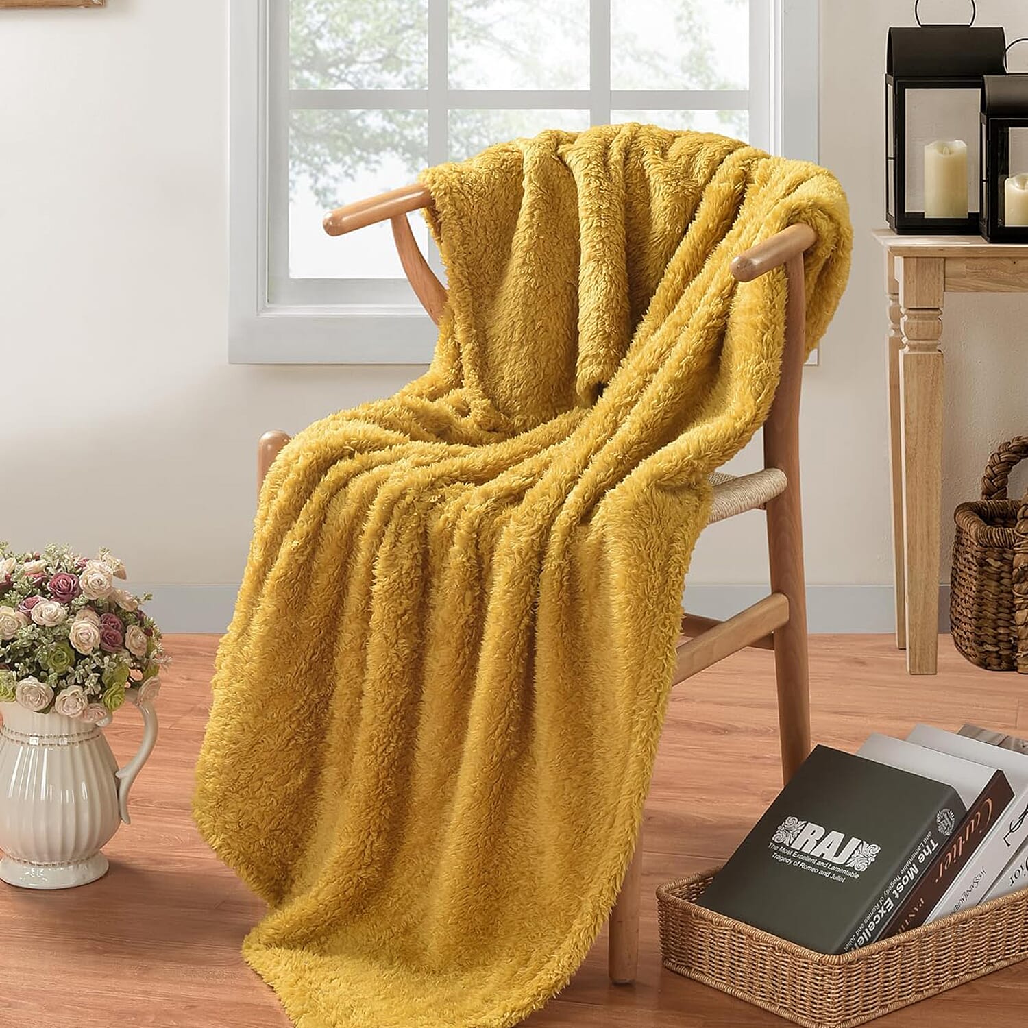 Microfiber Throw Blanket King Size (Size 200x200 cm) - Mustard