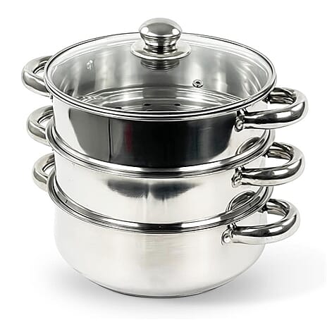 3-Tier Stainless Steel Steamer Set - Silver