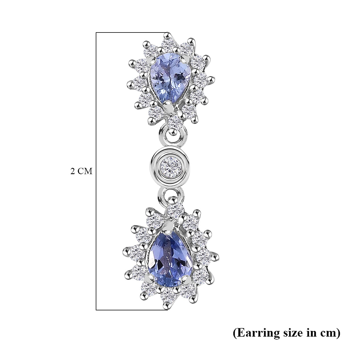 Tanzanite & White Zircon Dangling Earring With Push Back in Rhodium Overlay Sterling Silver 1.29 Ct.