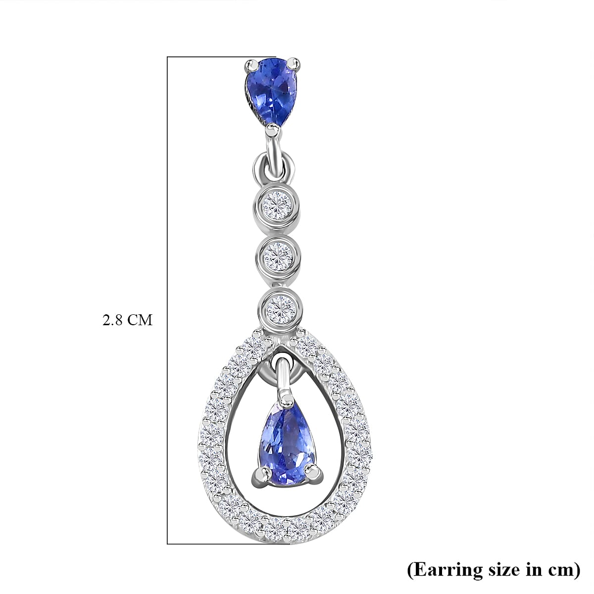 Tanzanite & White Zircon Dangling Earring With Push Back in Rhodium Overlay Sterling Silver