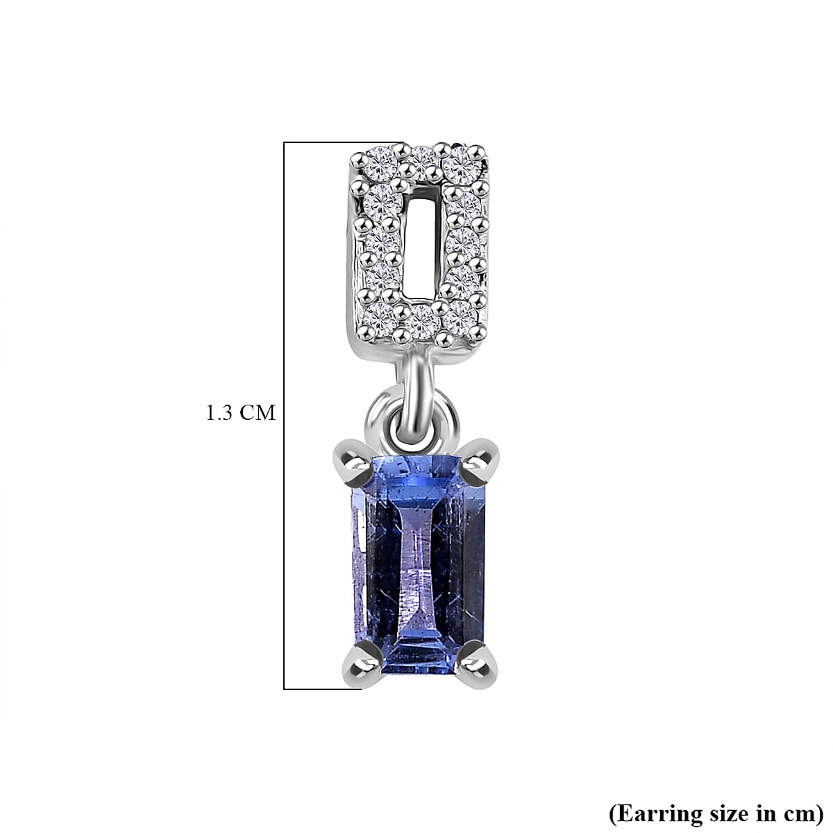 Tanzanite & White Zircon Solitaire Stud With Push Back Earring in Rhodium Overlay Sterling Silver 0.70 Ct.
