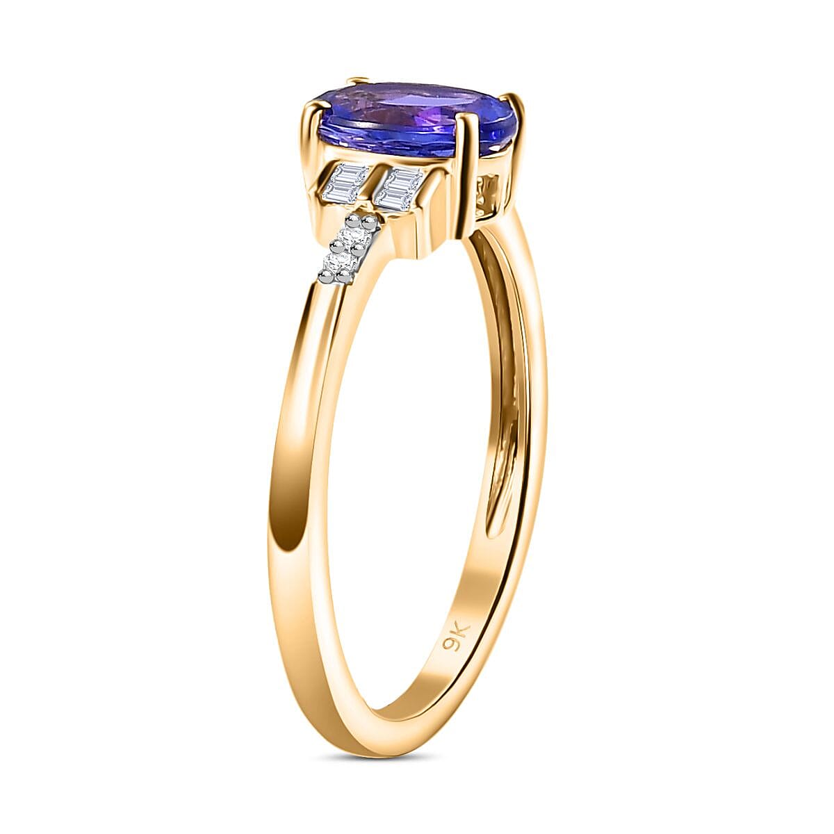 9K Yellow Gold AAA Tanzanite & White Diamond Ring 1.23 Ct.