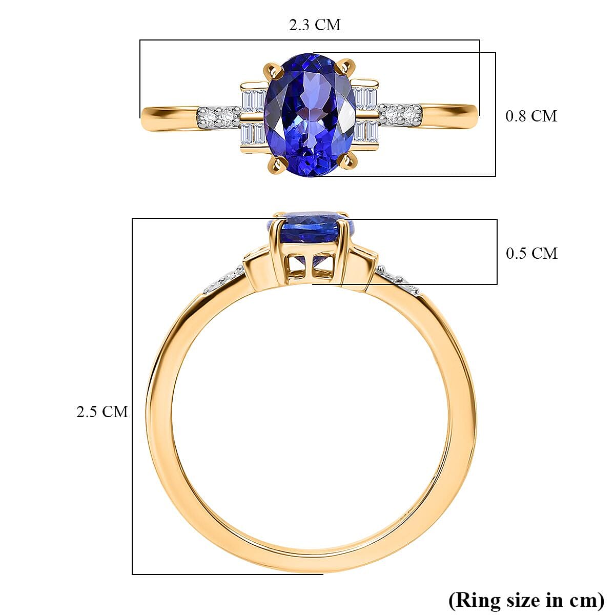 9K Yellow Gold AAA Tanzanite & White Diamond Ring 1.23 Ct.