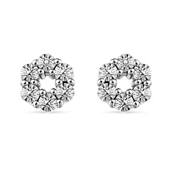 White Diamond Solitaire Stud With Push Back Earring in Sterling Silver