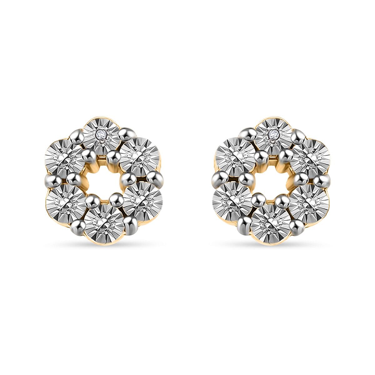 White Diamond Solitaire Stud With Push Back Earring in Yellow Gold Sterling Silver