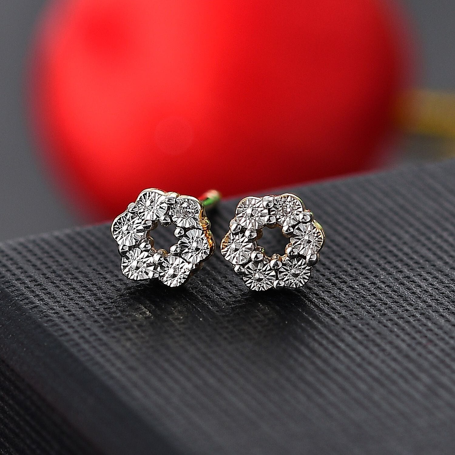 White Diamond Solitaire Stud With Push Back Earring in Yellow Gold Sterling Silver