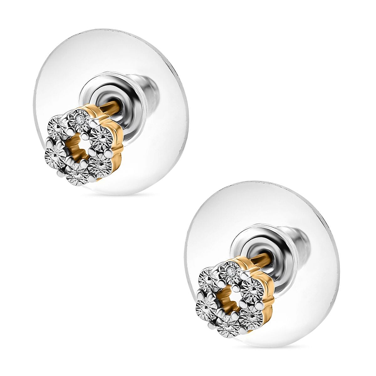 White Diamond Solitaire Stud With Push Back Earring in Yellow Gold Sterling Silver