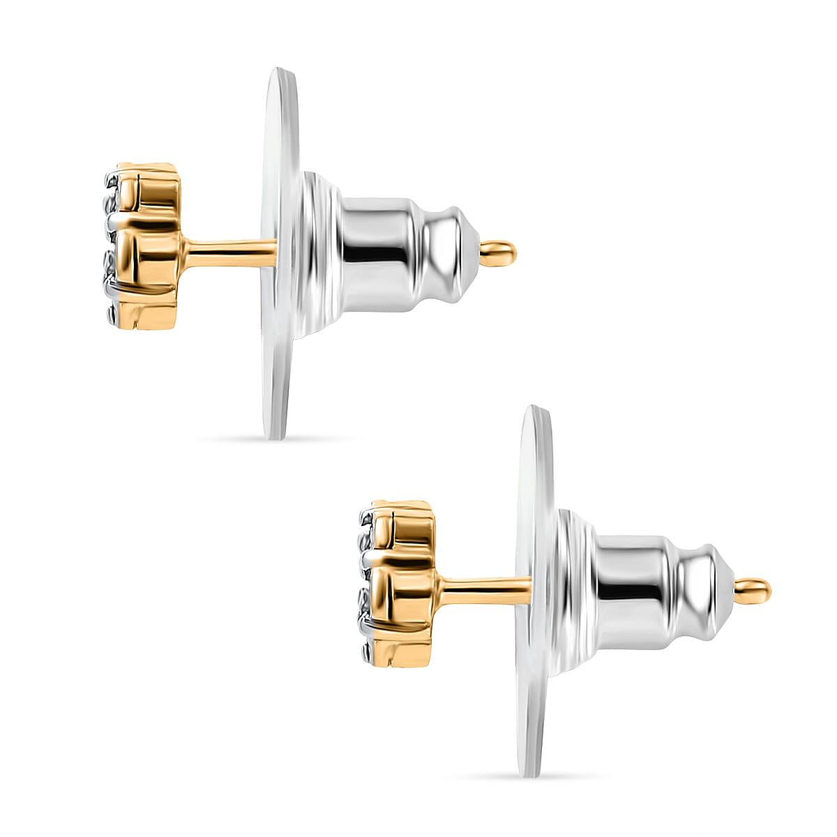 White Diamond Solitaire Stud With Push Back Earring in Yellow Gold Sterling Silver