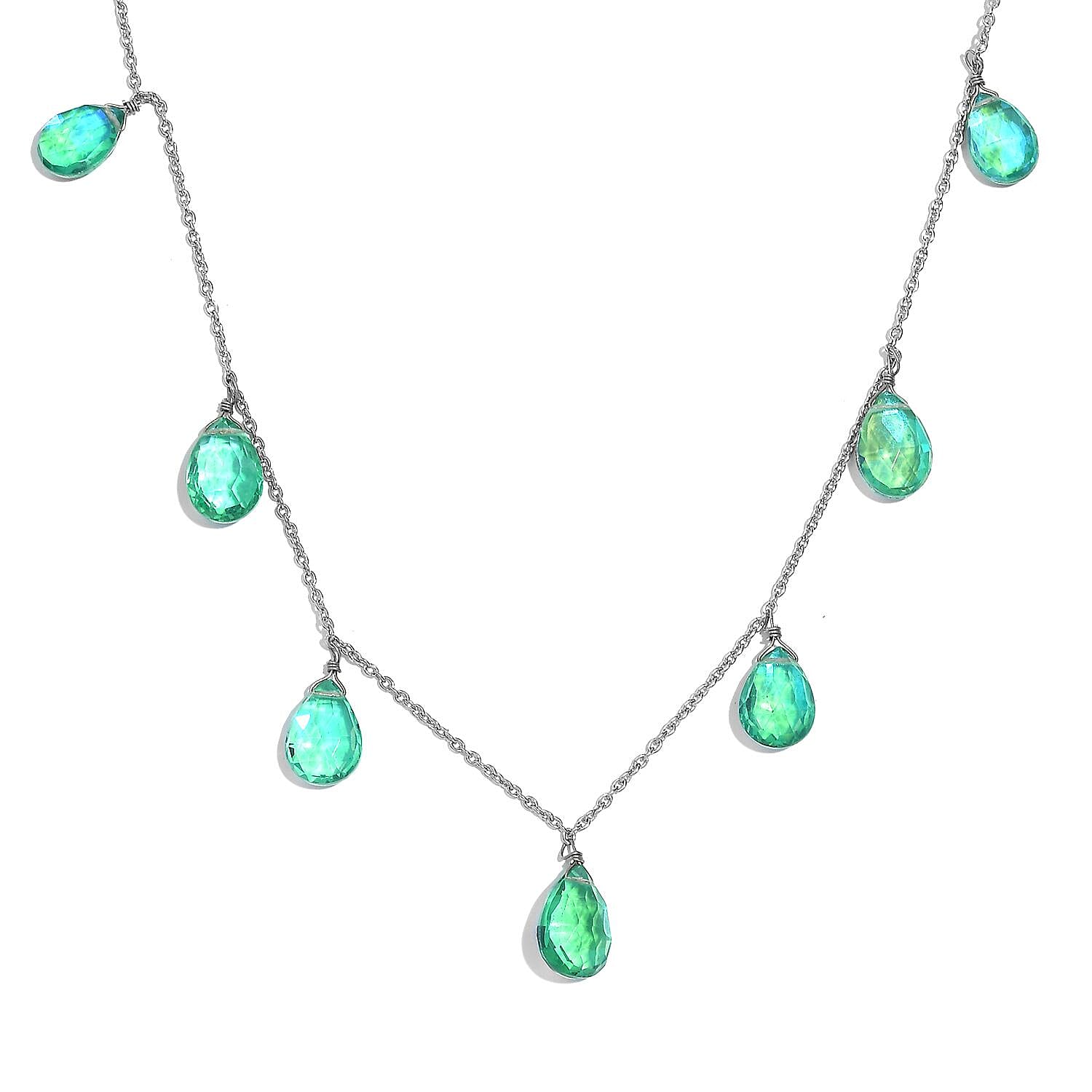 Peacock Triplet Quartz Necklace (Size 20.0) in Rhodium Overlay Sterling Silver 26.0 Ct.