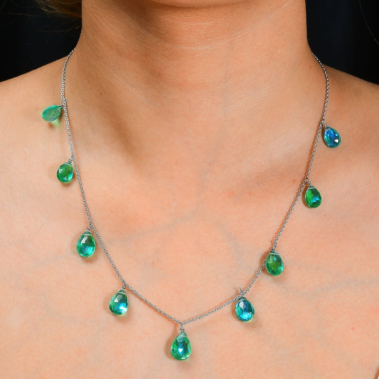 Peacock Triplet Quartz Necklace (Size 20.0) in Rhodium Overlay Sterling Silver 26.0 Ct.