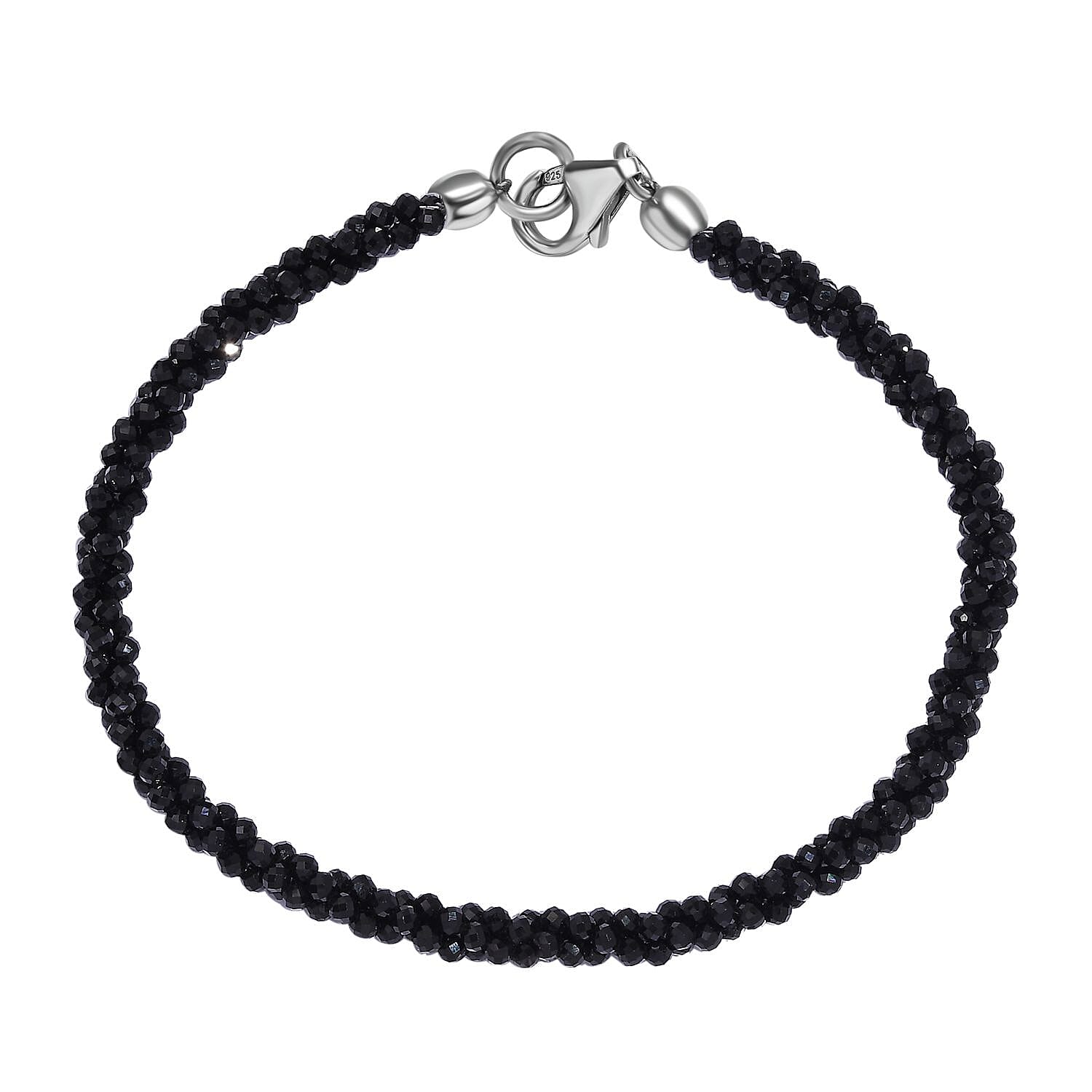 Black Spinel Bracelet (Size - 7.5) in Rhodium Overlay Sterling Silver 24.0 Ct.
