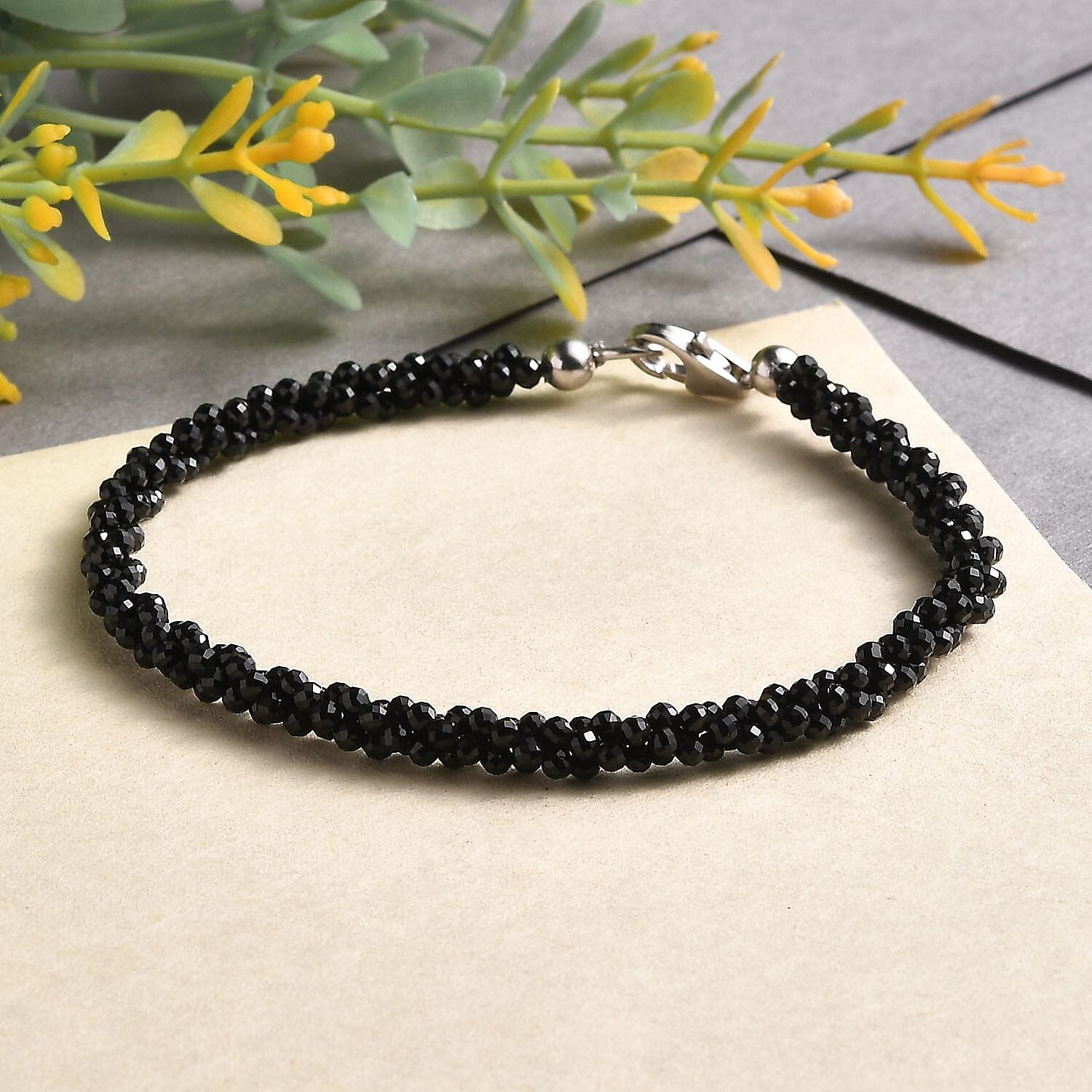 Black Spinel Bracelet (Size - 7.5) in Rhodium Overlay Sterling Silver 24.0 Ct.