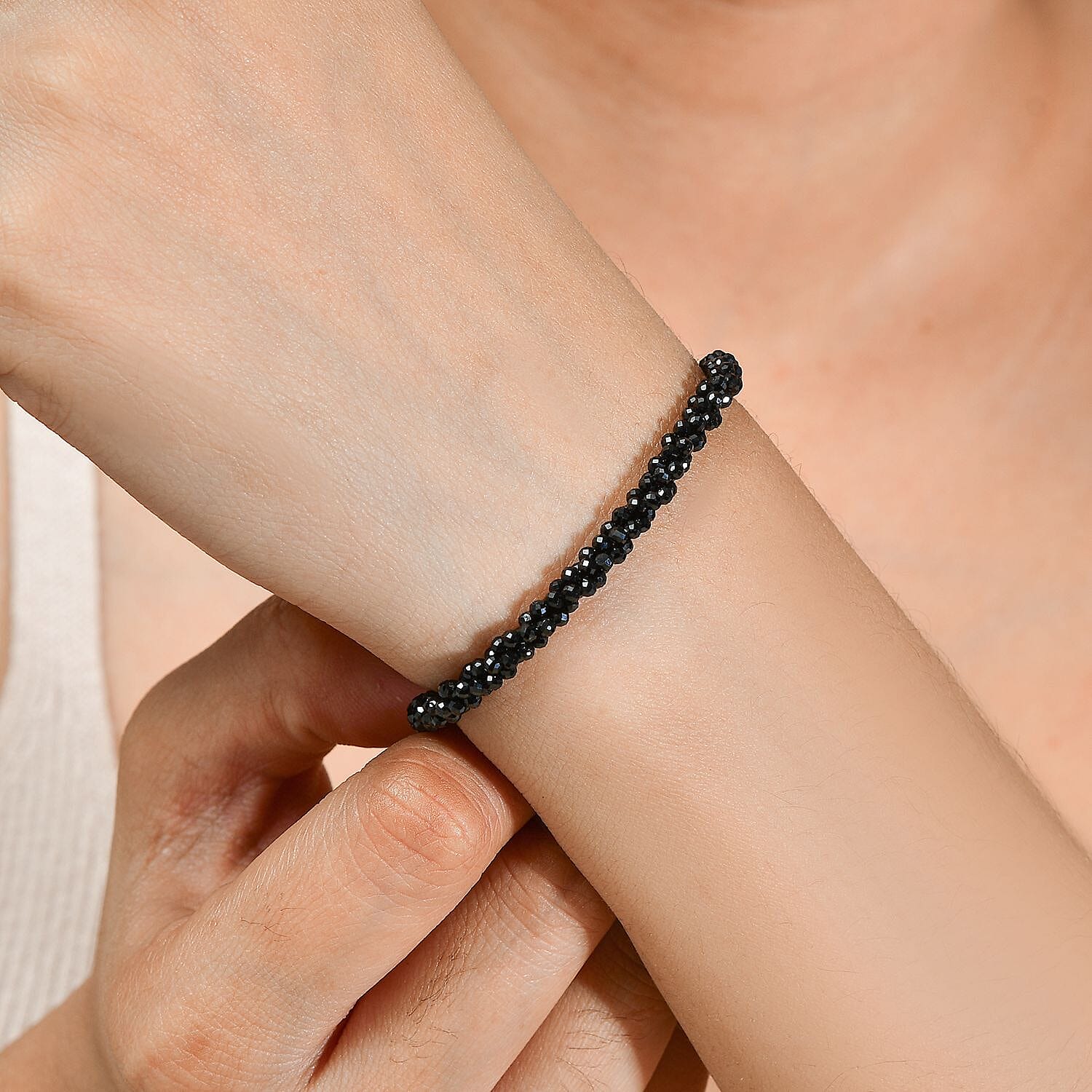 Black Spinel Bracelet (Size - 7.5) in Rhodium Overlay Sterling Silver 24.0 Ct.