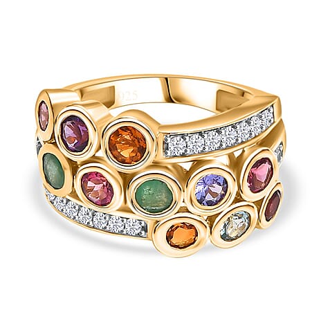 Premium Lagoon Apatite & Multi Gemstones Cluster Ring in 18K Vermeil Yellow Gold Plated Sterling Silver 2.20 Ct.