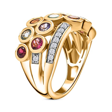 Premium Lagoon Apatite & Multi Gemstones Cluster Ring in 18K Vermeil Yellow Gold Plated Sterling Silver 2.20 Ct.