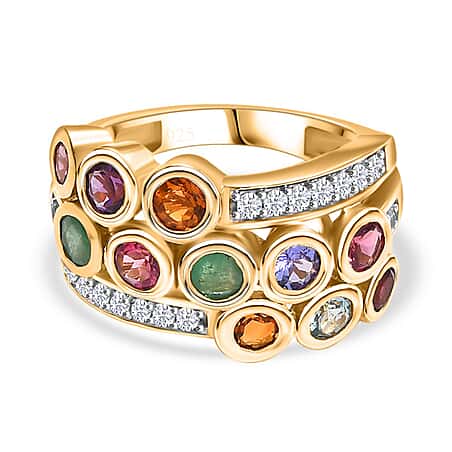 Lagoon Apatite and Multi Gemstones Cluster Bubble Ring in 18K Vermeil Yellow Gold Plated Sterling Silver