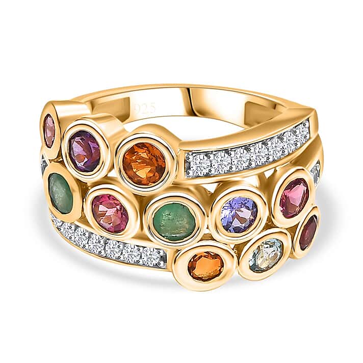 Lagoon Apatite and Multi Gemstones Cluster Bubble Ring in 18K Vermeil Yellow Gold Plated Sterling Silver