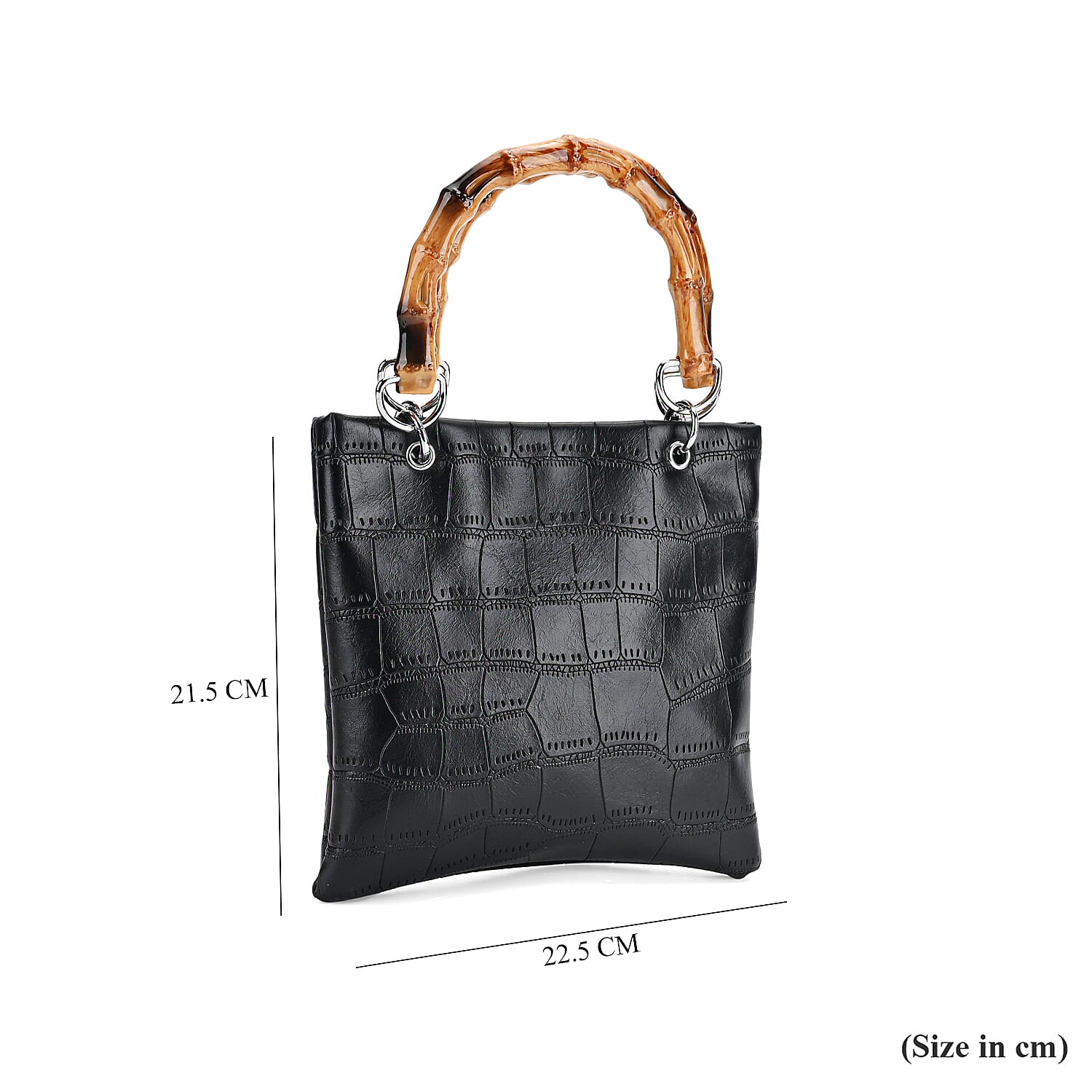Leatherette Croc Pattern Crossbody Bag with Handle Drop - Black Leatherette Croc Pattern Crossbody Bag with Handle Drop - Black