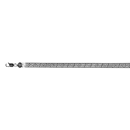 Italian Made - Rhodium Overlay Sterling Silver Greek Key Herringbone Necklace (Size - 18-2 Ext), Silver Wt. 21.61 Gms.