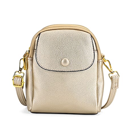 Leatherette Crossbody Bag with Detachable Shoulder Strap - Gold