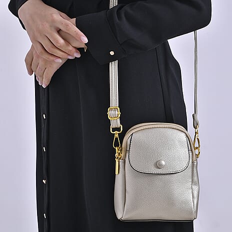 Leatherette Crossbody Bag with Detachable Shoulder Strap - Gold