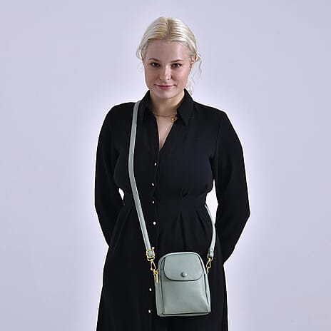 Leatherette Crossbody Bag with Detachable Shoulder Strap - Mint